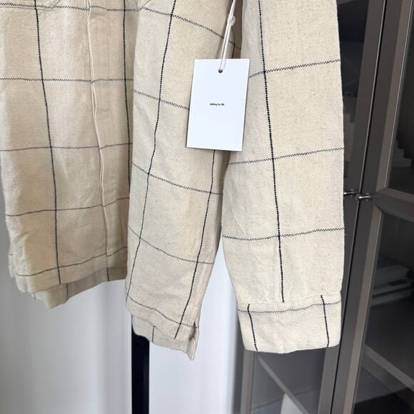3sixteen Long Sleeve Woven Linen Check Wide Work Shirt XXL NEW Beige Button-Up - Picture 4 of 7